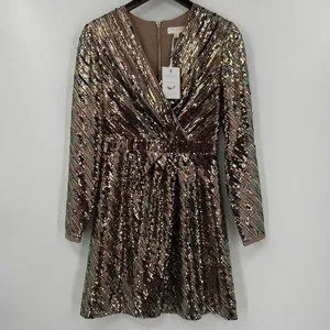 slim fit dress slacks Natural Mixed Sequin Long Sleeve Midi Dress | Jadeaa